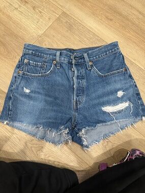 Levi's Distressed Blue High-Rise Denim Shorts